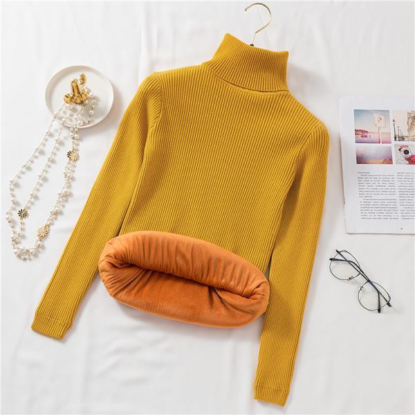 Autumn Winter Plus Velvet Thickening Slimming Turtleneck Sweater Women's Pullover Long-sleeved Tight-fitting Warm Knitted Bottoming Shirt