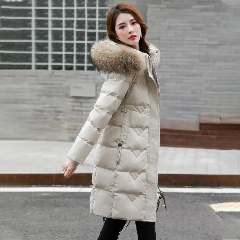 Winter Women's Down Jacket White Duck Down Solid Color Plus Size Cotton Coat Mid-length Slim and Thick Warm Down Coat