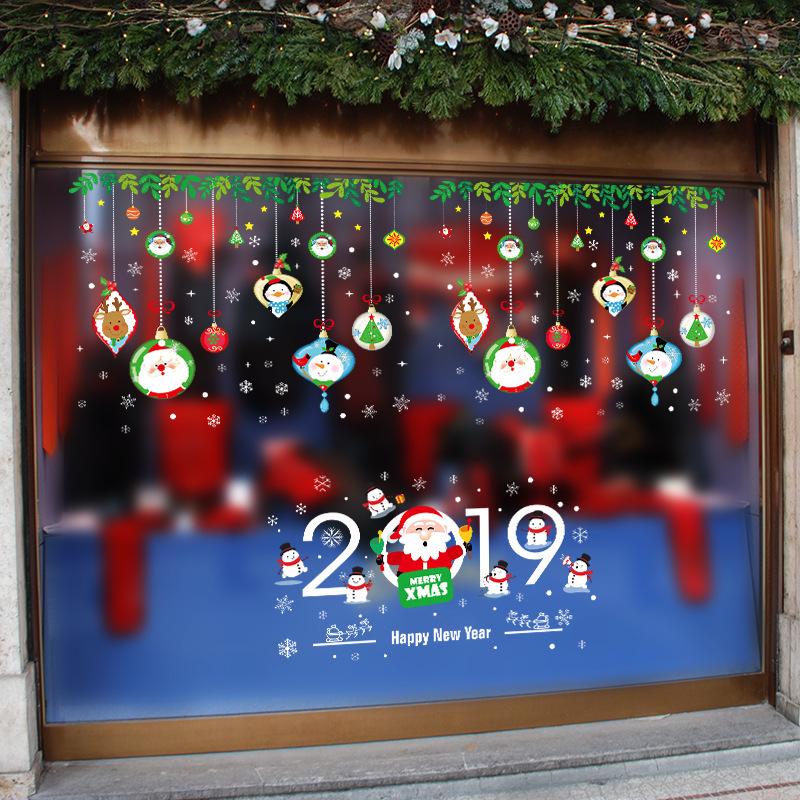 Cartoon Santa Claus shop window glass door stickers Christmas day wall stickers DIY self-adhesive