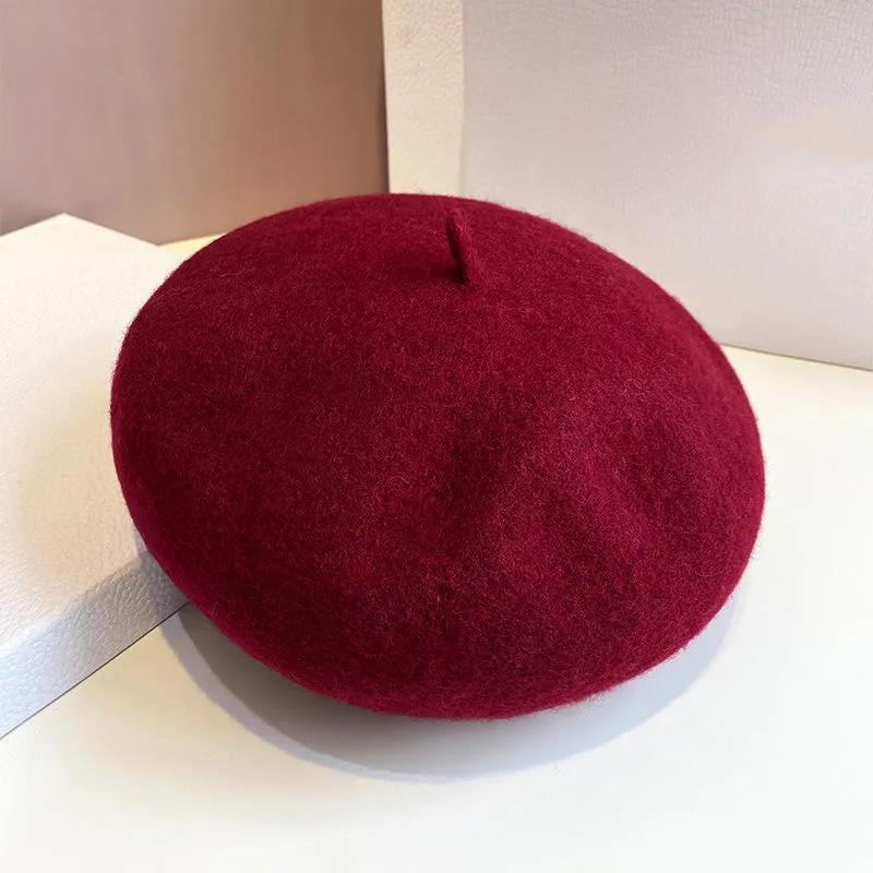 Woolen Beret Women's Spring Autumn Casual All-match Three-dimensional Painter Hat Solid Color Simple Top Hat Adjustable Dome Hat