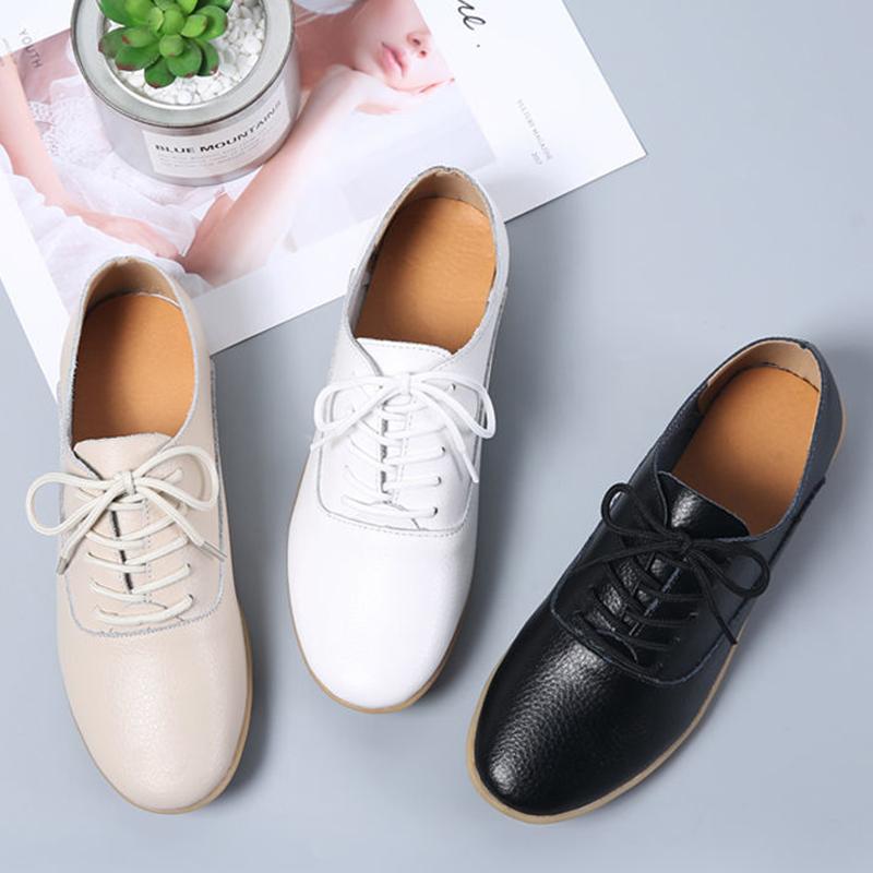 Flat Bottom White Shoes with Round Toe Non-slip All-match Women's Shoes Soft Soles Faux Leather White Shoes Light and All-match