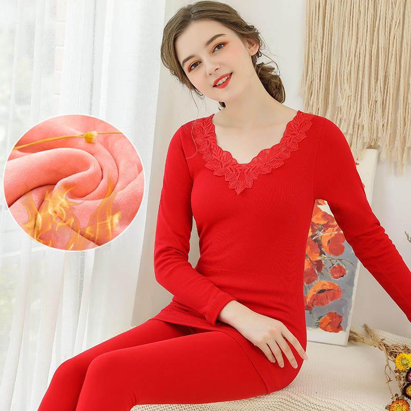 Thermal Underwear Women Plus Velvet Thickening Suit Body Slimming Tight-fitting Autumn Clothes Long Trousers Cotton Sweater Base Winter