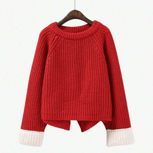 Short Sweater Women's Pullover Long-sleeved Loose-fitting Lazy Winter Sweater Sweater Women's Warm Top Round Neck Casual Sweater