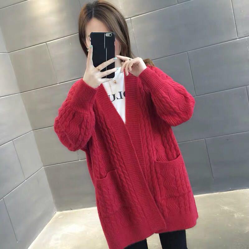 Mid-length Autumn and Winter Jacket Loose Knit Cardigan Long-sleeved Casual Sweater