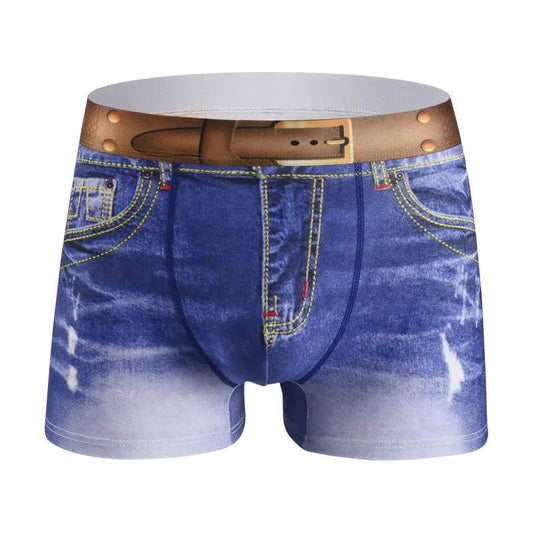 Men's Underwear Fashion 3D Printed Denim Boxer Shorts Pure Cotton Sexy Mid-waist Boxer Shorts