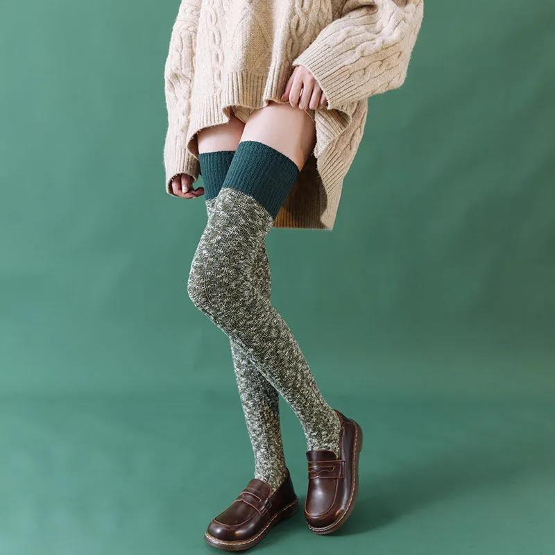 Over The Knee Paddler Female Thickened Plus Legs Student Thick Wool Knit Autumn and Winter Warm High Tube Thigh Socks