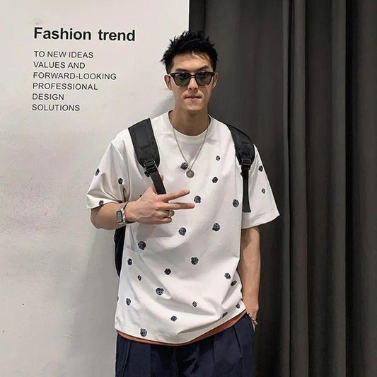 Summer Short-sleeved T-shirt Men's Tide Brand Polka Dot Printing Round Neck T-shirt Top Bottoming Shirt