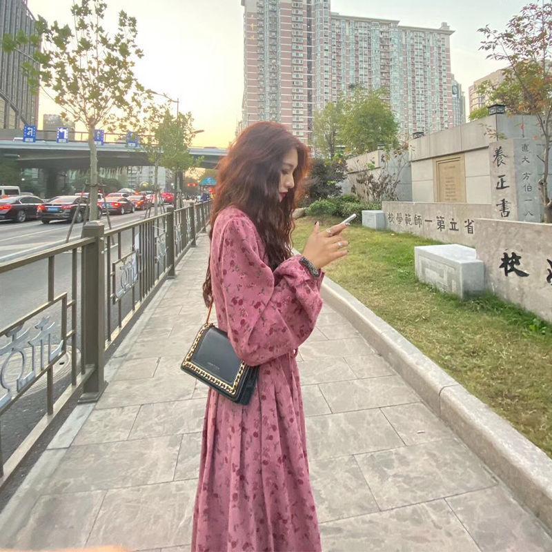 Fashion Women Floral Dress Sweet and Crotch-covering Spring and Autumn Women's Long Dress Thin High-waisted Rose Dress