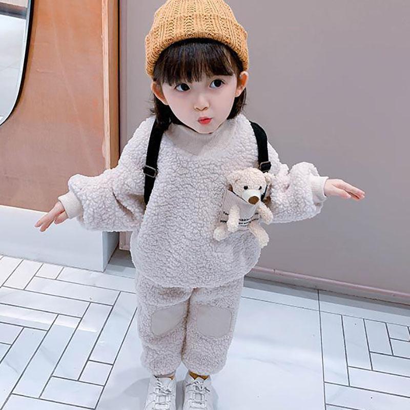 Children's Autumn and Winter Warm Suit Girl and Boy Korean Version Girl Baby Plush Two-piece Sets