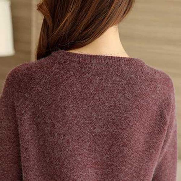 Autumn and Winter Knitted Sweater Short Round Neck Loose Top Simple Long-sleeved Women's Bottoming Shirt