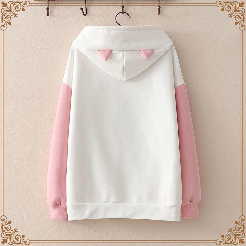 Cat Pink Girl Heart Fleece Egirl Super Thick Loose Hoodie Kawaii Ears Lolita Hoodie