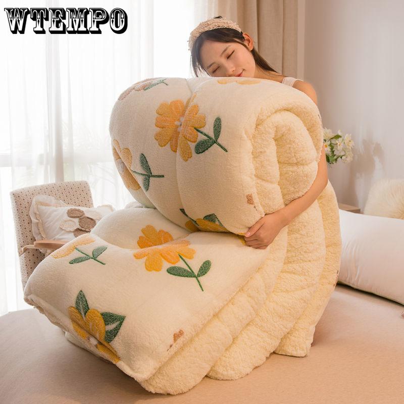 Bedspread Quilt Snow Fleece Winter Quilt Thicker Warmth Winter Student Dormitory Single Double Quilt Lamb Velvet Quilt