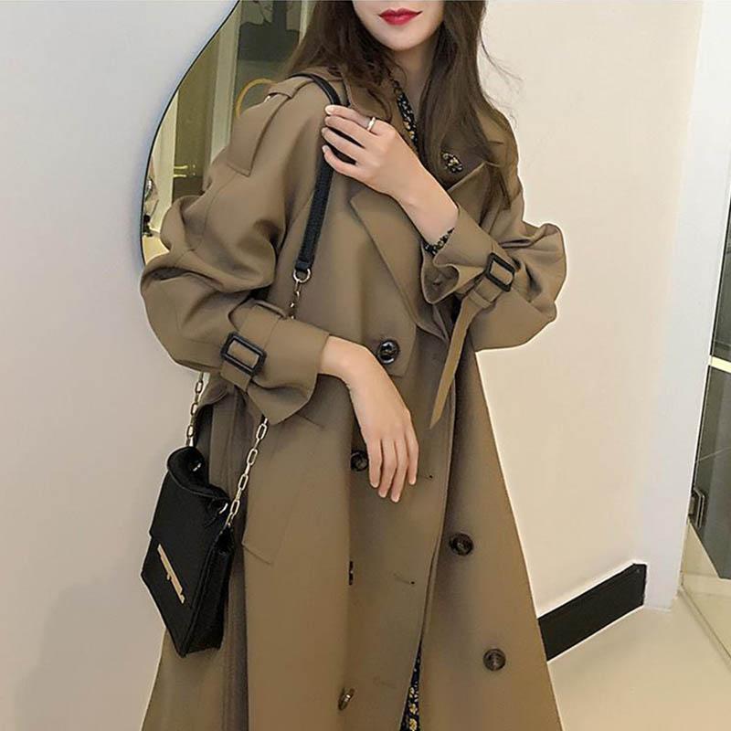 Women's Windbreaker Spring and Autumn Dress Long Over-the-knee Temperament Goddess Fan Yinglun Wind Coat