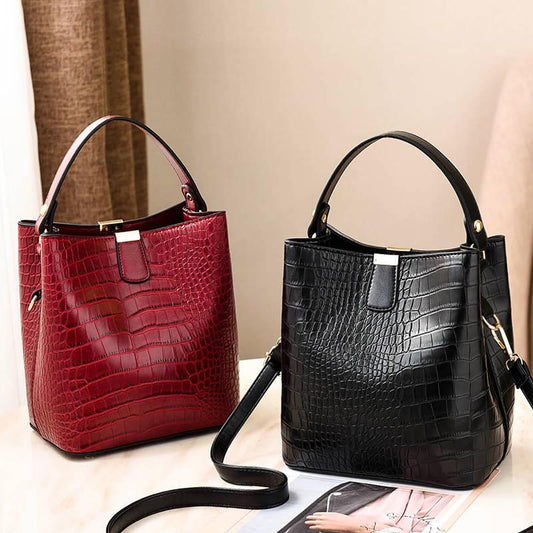 Crossbody Bag Women Crocodile Pattern Leather Anti-theft Zipper Large Capacity Bucket Shoulder Bag