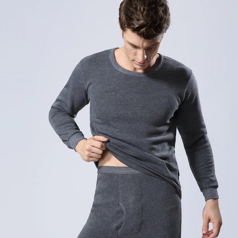 Winter Thickening and Velvet Men's Thermal Underwear Suit Round Neck Autumn Clothes Long Johns Tops and Pants