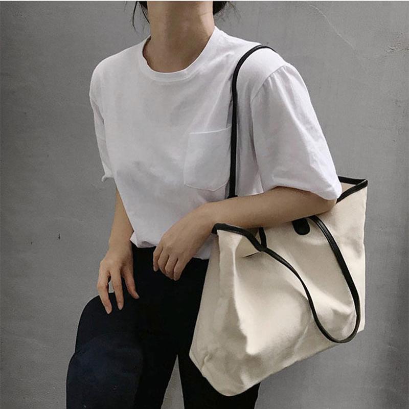 Women Canvas Bags Hobo Bags 1Pcs Travel Casual Large Daily Shoulder Tote Shopper Handbag Simple