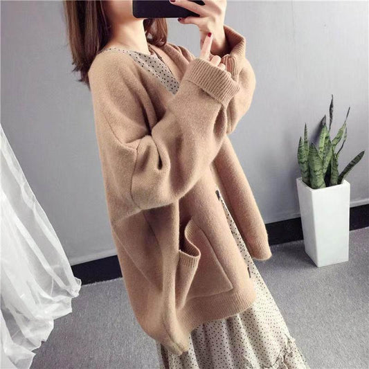 Sweater Cardigan Thickened Mid-length Spring and Autumn Loose Knit Lazy Style Jacket Women