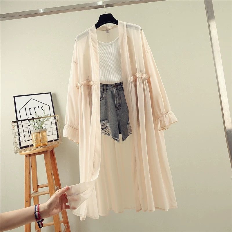 Women's Chiffon Shirt Mid-length Loose Coat Sun Protection Clothing Women's Loose Thin Large Size Shawl Casual Loose Coat