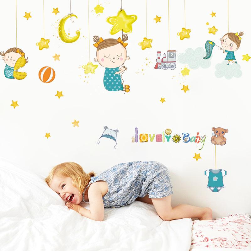 Catching doll cartoon wall stickers kindergarten background decoration removable stickers love baby