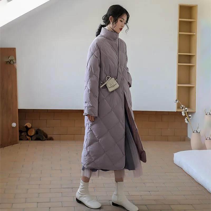 Purple Cotton Coat Cotton Coat Loose Fashion Temperament All-match Female Rhomboid Bread Coat Long Coat