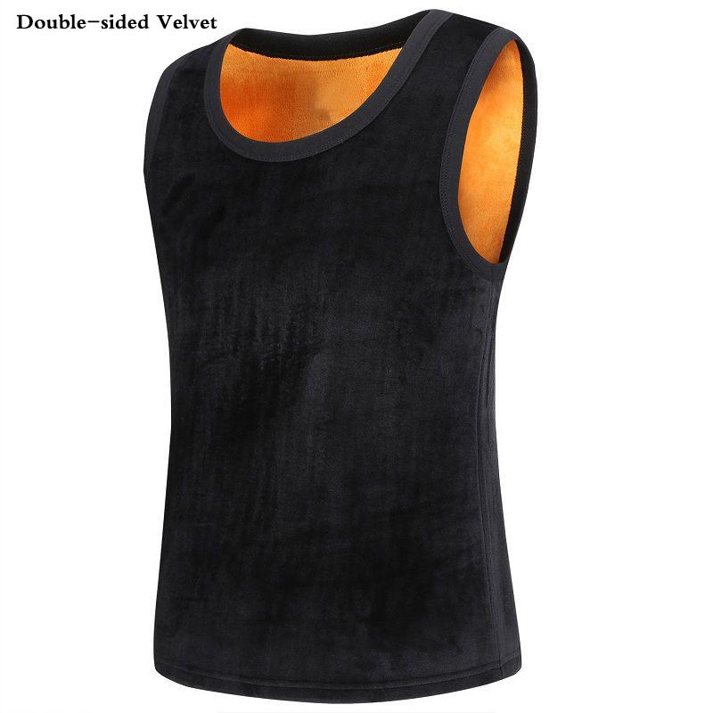 Men Winter Autumn Plus Velvet Thicken Thermal Underwear Tight Vest High Elasticity Comfortable Versatile Soft Lining O-neck Male Sleeveless Breathable