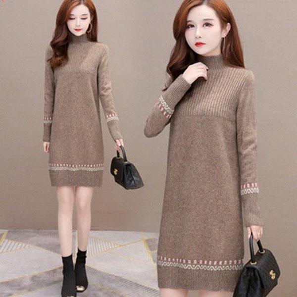 Autumn and Winter Long Sweater Long Sleeve Loose Knit Bottoming Shirt Fashion Simple Dress