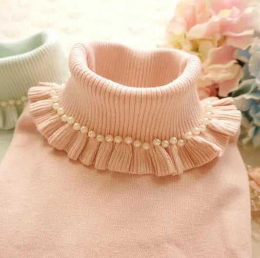 Autumn and Winter Thick High-neck Ladies Bottoming Shirt Elegant Temperament Knit Sweater Ruffled High Elasticity All-match Slim Casual Shirt