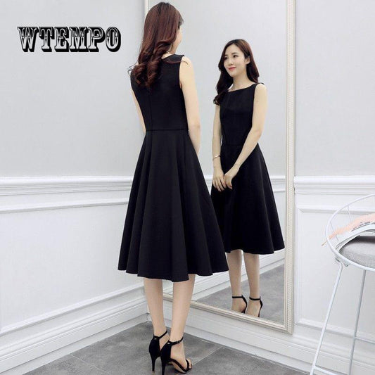 WTEMPO BrandElegant Straps Sleeveless Smooth A Line Dresses Women Summer Autumn Zipper Short Dress