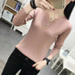 Soft Fabric Buttoned V-neck Long-sleeved Sweater Women's Slim Knit Sweater Women's Comfortable Solid Color Bottoming Shirt