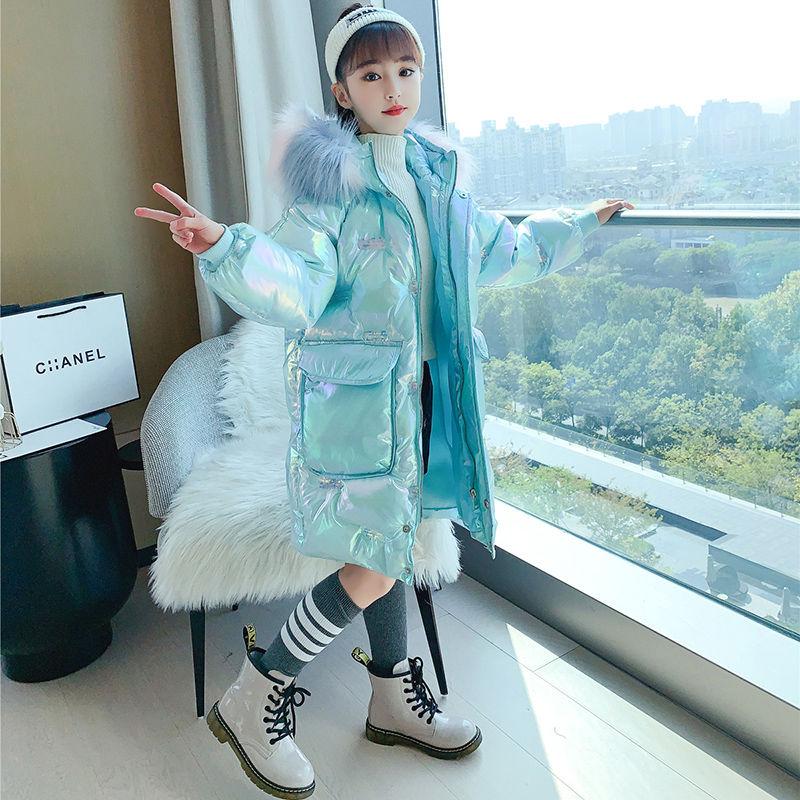 Girls' Warm Cotton Clothes Korean Style Plus Velvet Padded Coat Shiny Windproof Winter Jacket Children's Mid-length Quilted Jacket