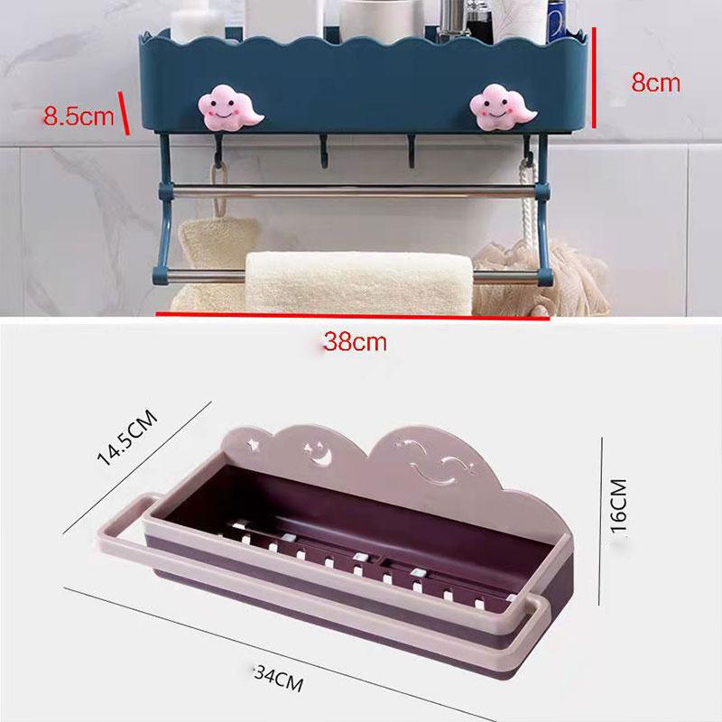 38cm Towel Rack with Hook with Kitchen Storage Rack Bathroom Wall Shelf Bathroom Free Punching Multifunctional Hanging Storage Rack