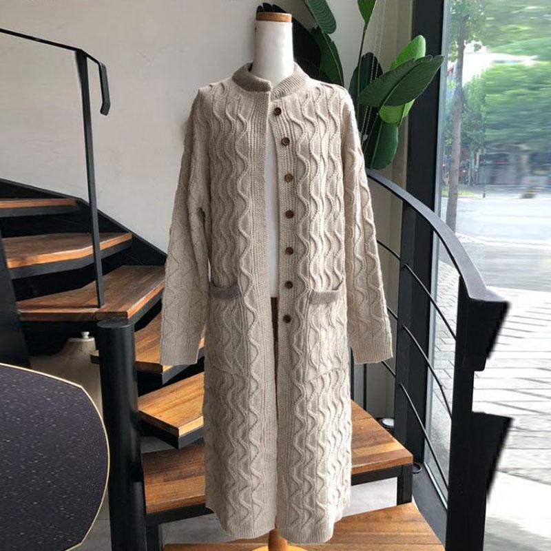 Autumn and Winter Literary Style Jacket In The Long Section Stand-up Collar Slimming Knitted Sweater Cardigan Loose Female Top