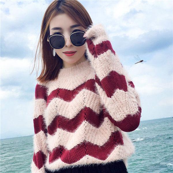 Autumn and Winter Round Neck Mohair Sweater Pullover Loose Cropped Top Thick Knitted Women's Bottoming Shirt