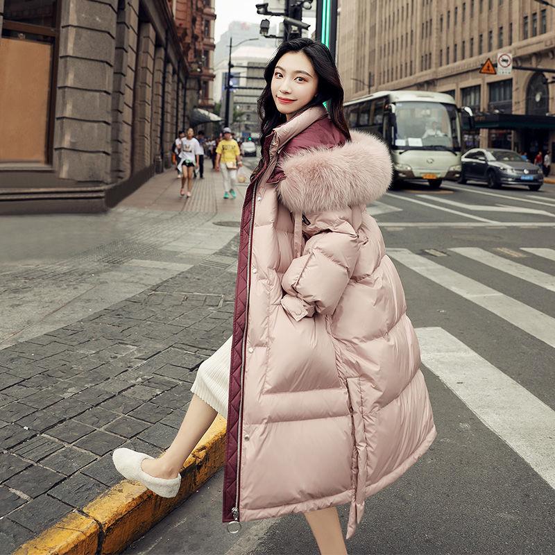 90% Velvet Ladies Down Jacket Winter Mid-length Warm Down Jacket White Duck Down Fox Fur Collar Coat