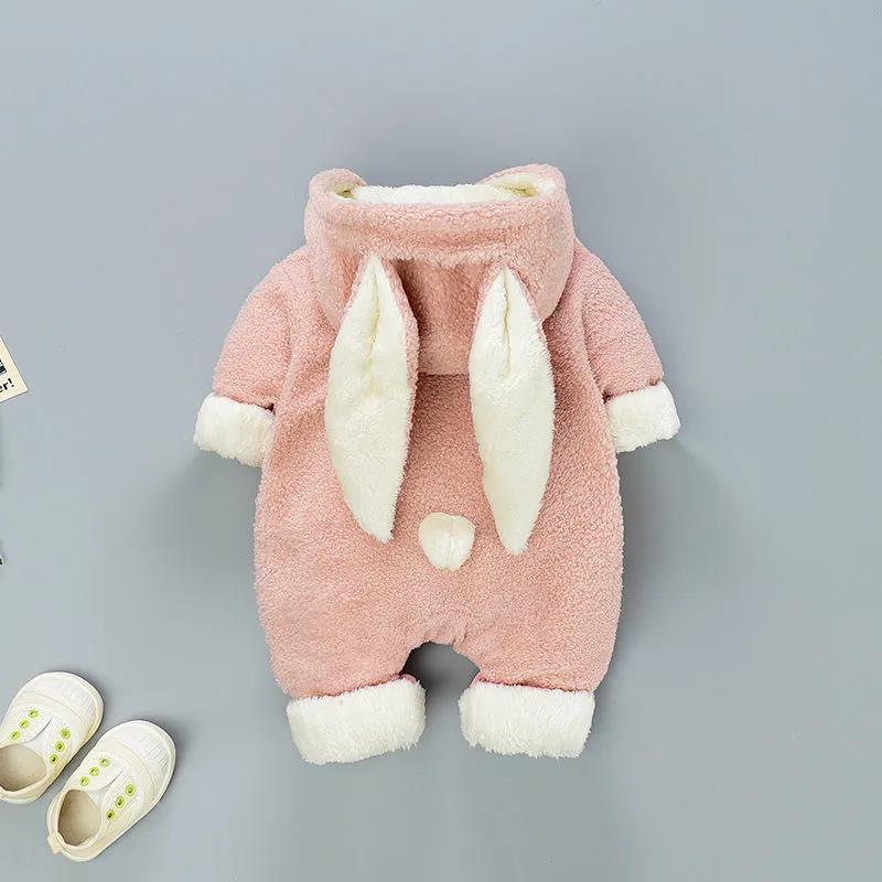 Rabbit Autumn and Winter Baby One-piece Travel Clothes Out Holding Clothes Plush Winter Baby Clothes Neonatal Winter Thickening