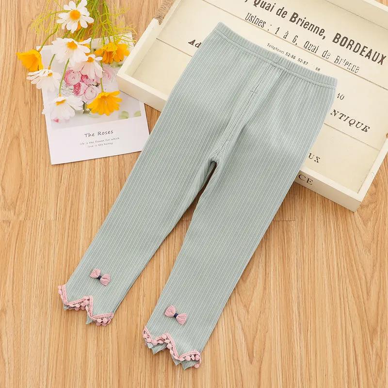 Girls' Leggings Children's Spring and Autumn Thin Bow Korean Cropped Trousers Baby Outer Wear and Inner Wear