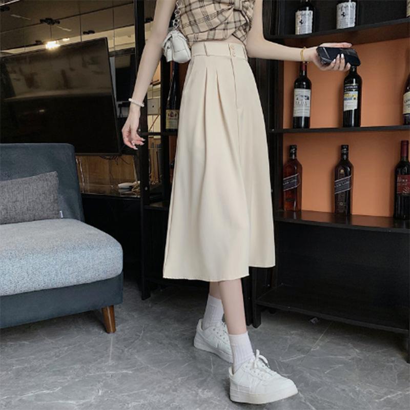 Korean Version of Spring Clothing Solid Color Fashion Two Button Design High Waist Slim Skirt A-line Midi Skirt Women's Trend