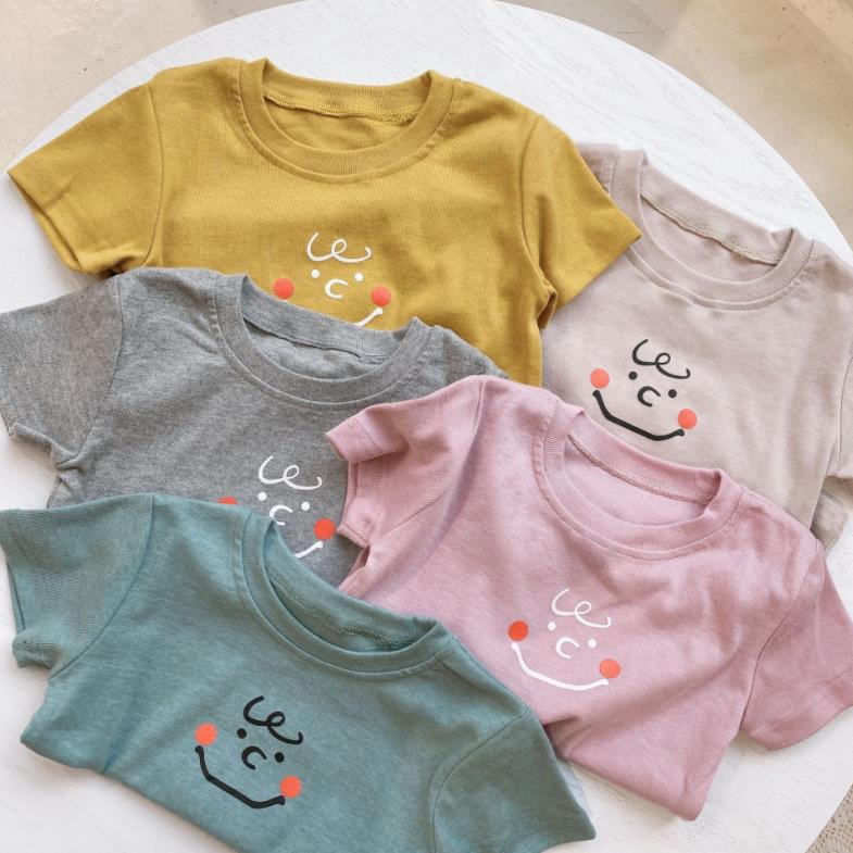 Summer Kids Cute Printing Smiling Face T Shirts Short Sleeve Tops Korean Style O-neck Loose T Shirts for Children Girls