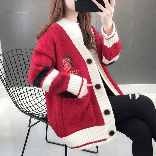 Ladies Cardigans Long Sleeve Knitted  Sweater   Female Jumpers Cardigan Jacket with Buttons Loose Knit Cardigan Lazy Style Sweater Coat