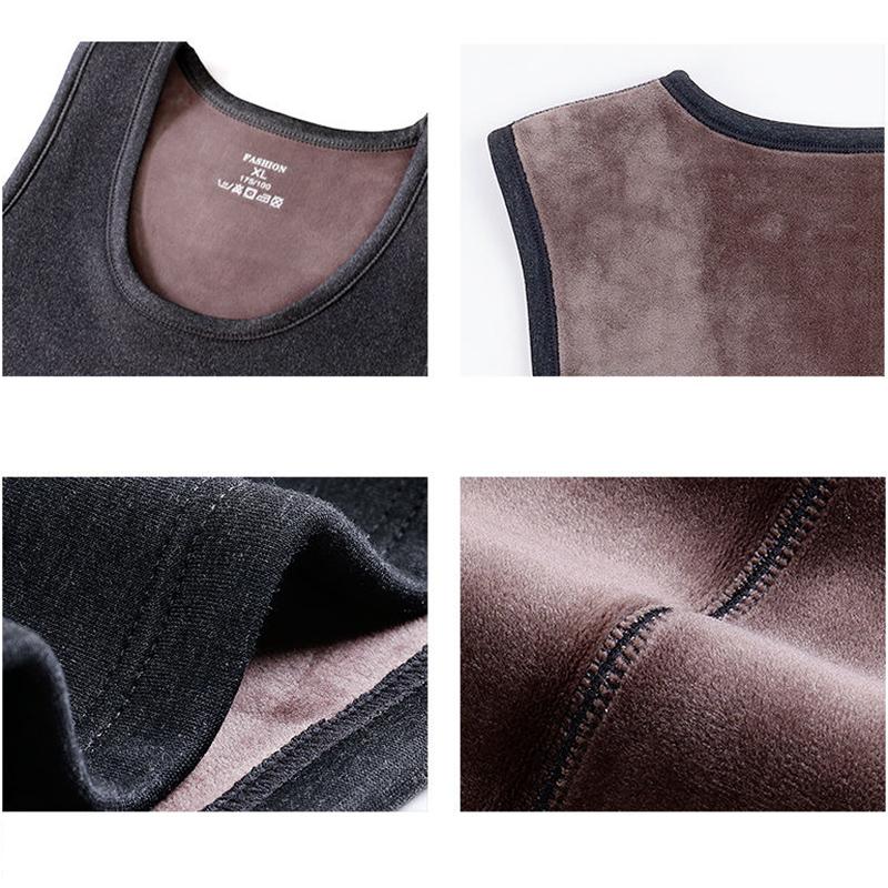 Men Winter Autumn Plus Velvet Thicken Thermal Underwear Tight Vest Wearable Comfortable Versatile Soft Lining O-neck Pajamas Sleeveless Breathable