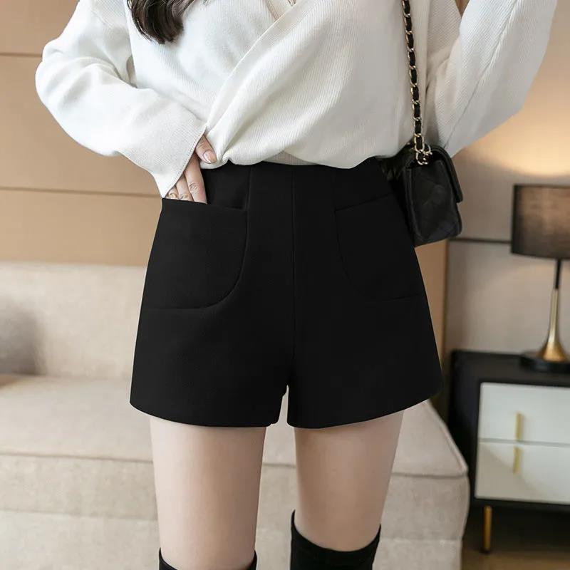 Korean Version of High-waist Woolen Shorts Women's Autumn and WinterStyle  A-line Wide-leg Pants Casual Pants