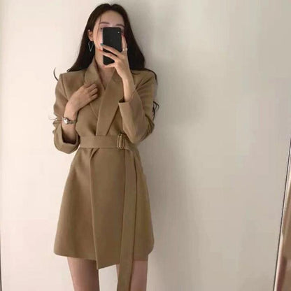 Women's Suit Jacket Korean Style Lace-up No Buckle Spring  Autumn Loose Casual Season Jacket Small Suit