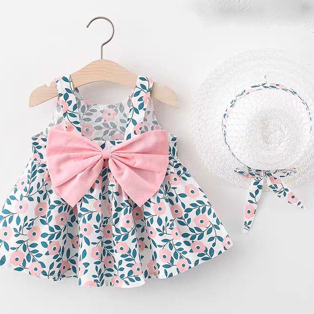 Children Dress Spring Summer Sling Kids Clothing Baby Girls Clothing Printing Sleeveless A-line Pleated Floral Dress Girl