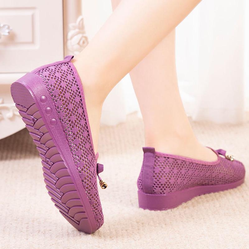 Summer Old Beijing Cloth Shoes Women's Net Shoes Breathable Mesh One-foot Mother Shoes Shallow Mouth Non-slip Casual Shoes Women