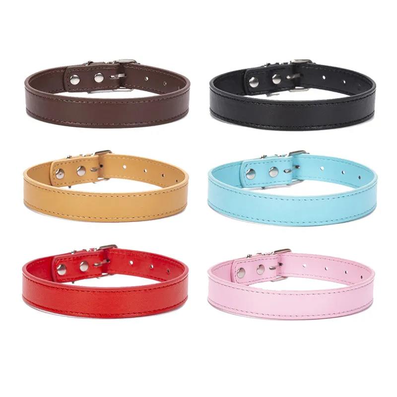 Pet Collar Teddy Bichon Dog Leather Solid Adjustable Collar Puppy Cat Collar Dog Leash Pure Color Dogs Cats Neck Docor Kitten Neckwear Pet Supplies