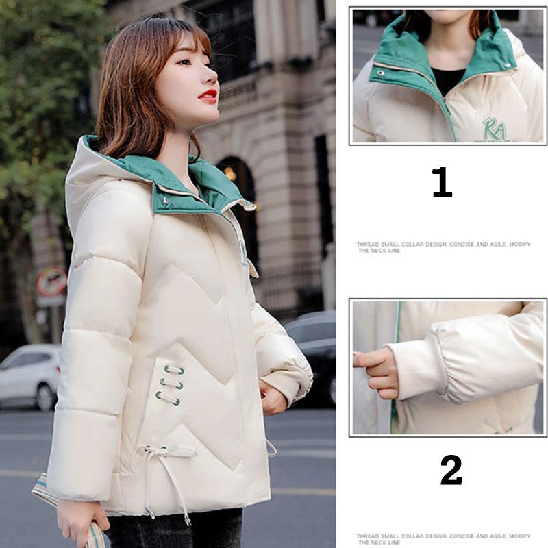 Down Padded Jacket Korean Winter Thickening Women's Short Slim Printed Hooded Plus Size Padded Warm Jacket