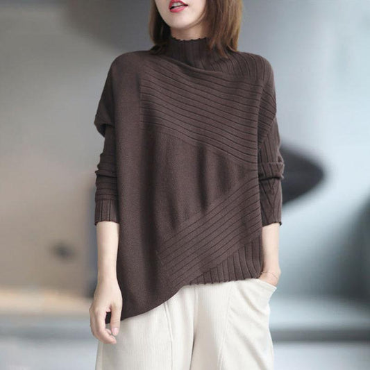 Spring and Autumn Half High Neck Knitted Sweater Loose Wild Pullover Pure Color Simple Female Sweater