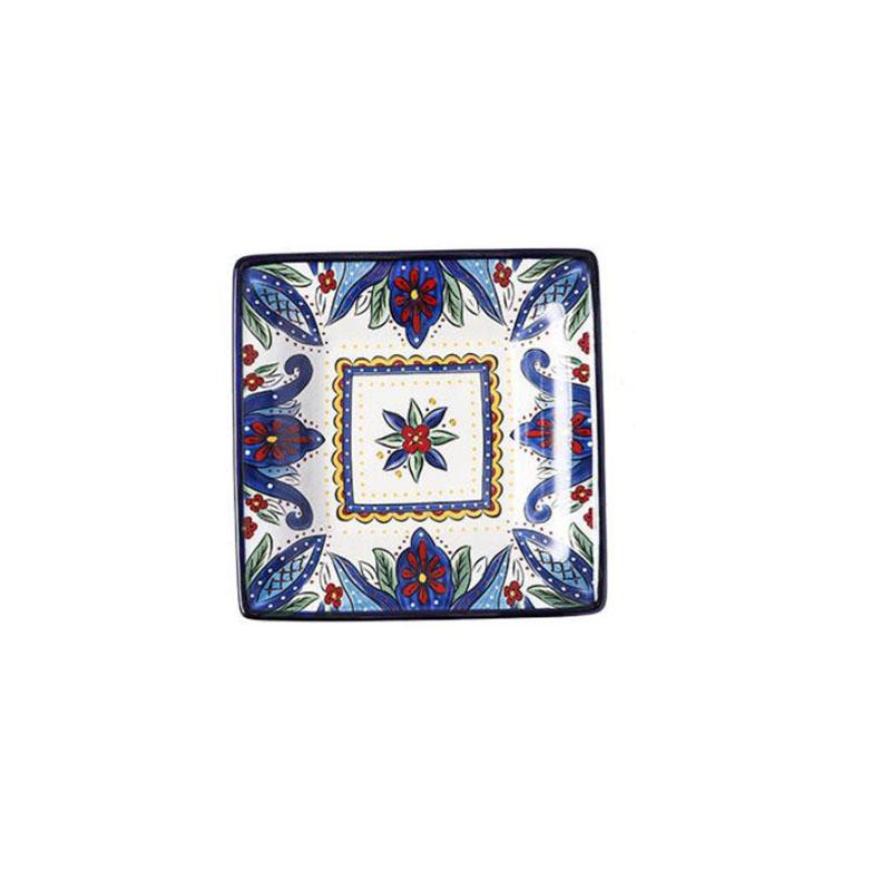 Bohemian Square Plate Ceramic Dish Creative Fruit Plate Square Breakfast Plate Western Dinner Plate Household Tableware