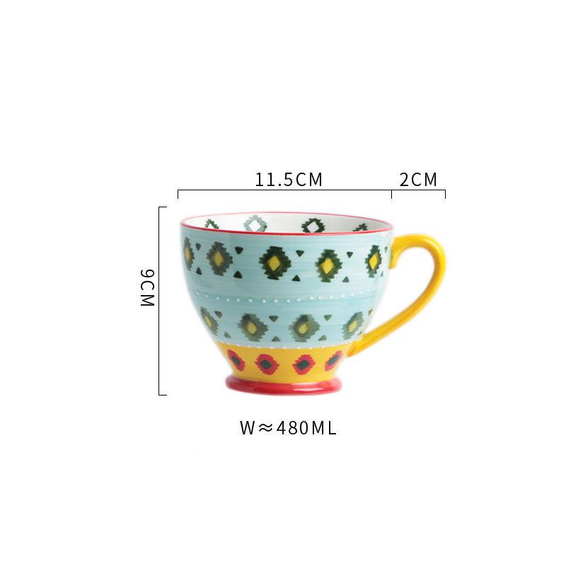 Nordic Hand-painted Ceramic Breakfast Mug Creative Personality Trend Large Capacity Coffee Oatmeal Mug Milk Cup