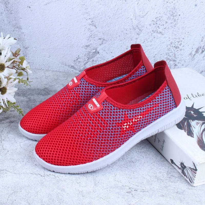 Women's Spring and Summer Breathable Hollow Mesh Shoes Middle-aged and Elderly Mothers Comfortable Non-slip One-step Shallow Shoes